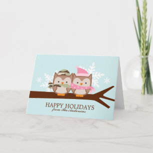 Cartão De Festividades Military Owl Couple Christmas Cards