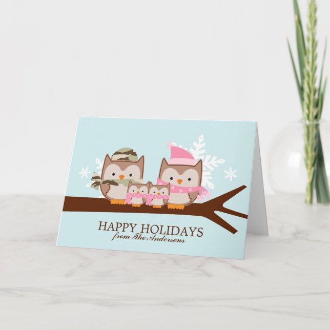 Cartão De Festividades Military Owl Family Christmas Cards (Frente)