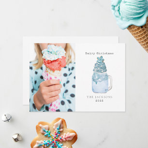 Cartão De Festividades Milkshake de Natal Azul Floco de Neve Lácteo