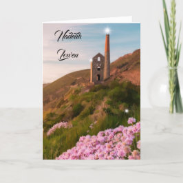 Cartão De Festividades Mina de estanho Nadelik Lowen Cornish Natal.