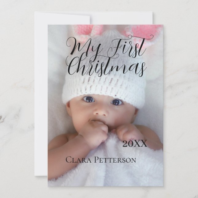 Cartão De Festividades Minha primeira foto de bebê de Natal adiciona nome (Frente)