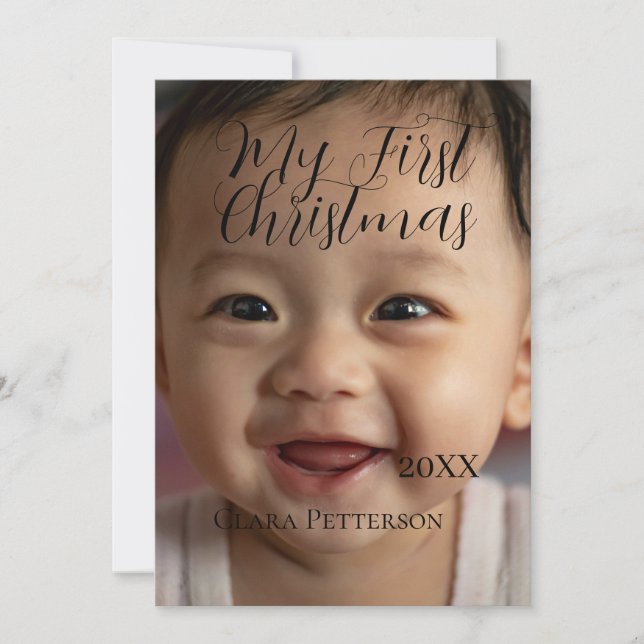 Cartão De Festividades Minha primeira foto de bebê de Natal adiciona nome (Frente)