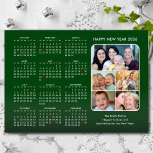 Cartão De Festividades Minialista Verde Moderno da Família de Calendários