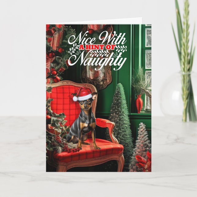 Cartão De Festividades Miniatura de Natal Cachorro Malvado ou Bonito (Frente)