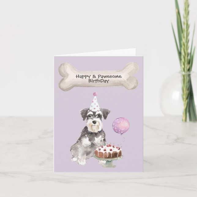 Cartão De Festividades Miniatura Schnauzer Bolo de Aniversário (Frente)