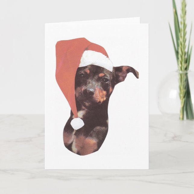 Cartão De Festividades Miniature Pinscher Santa Hat (Frente)