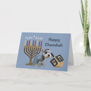 Cartão De Festividades Miniature Schnauzer Chanukah Card Menorah Dreidel