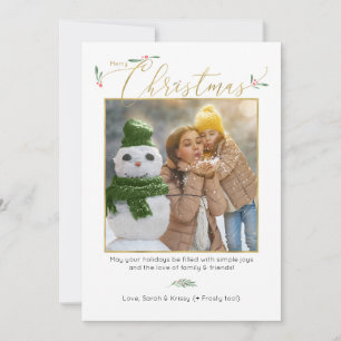 Cartão De Festividades Mínima Ivory + Dourada Foto da Família Whimsical