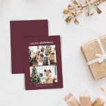 Cartão De Festividades Minimal 3 Photo Collage Merry Christmas Burgundy<br><div class="desc">Minimalist 3 Photo Collage Merry Christmas Holiday Card in Burgundy</div>