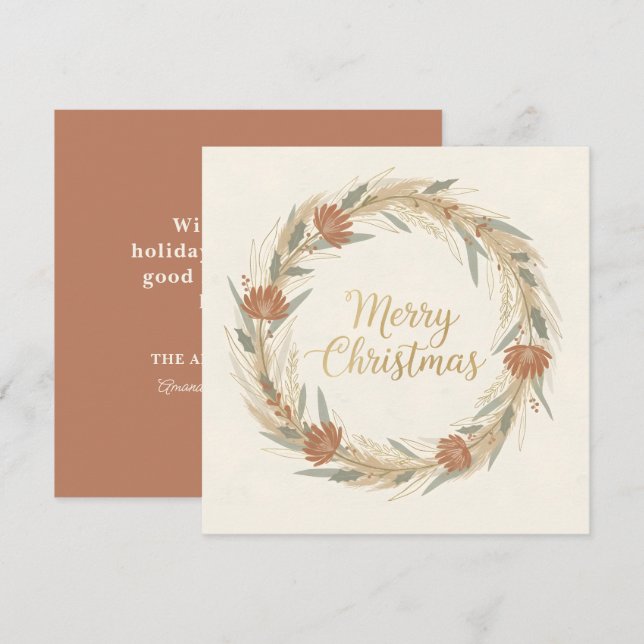 Cartão De Festividades Minimal Boho Wreath Christmas (Frente/Verso)