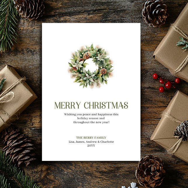 Cartão De Festividades Minimal Chic Christmas Wreath Sage Gold Script  (Minimal Chic Christmas Ornament Sage Gold Script Card)