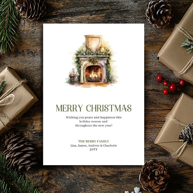 Cartão De Festividades Minimal Christmas Fireplace Card Timeless Holiday  (Minimal Christmas Ornament Card Timeless Holiday Style)