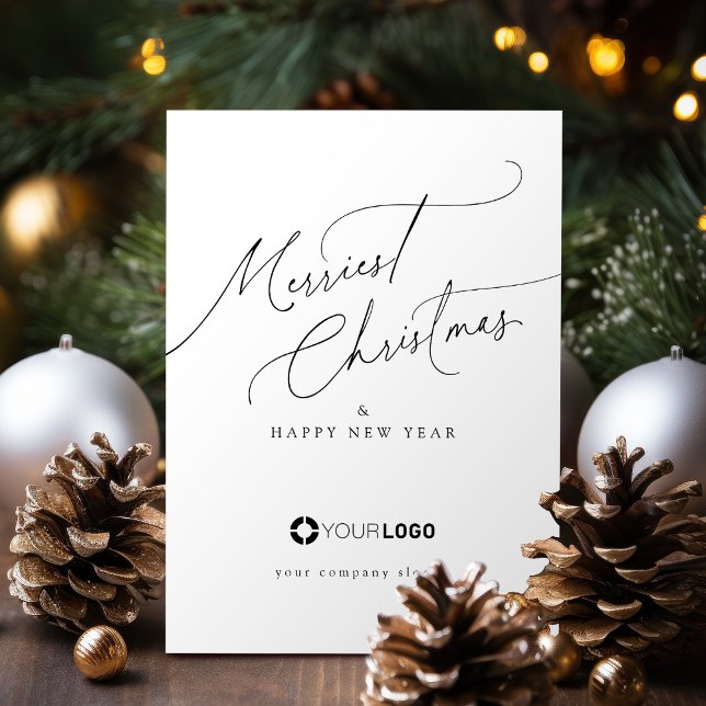 Cartão De Festividades Minimal Elegant Script Merriest Christmas Company (Minimal Elegant Script Merriest Christmas Company Holiday Card)