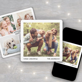 Cartão De Festividades Minimal Family Name & Year Christmas Photo Collage