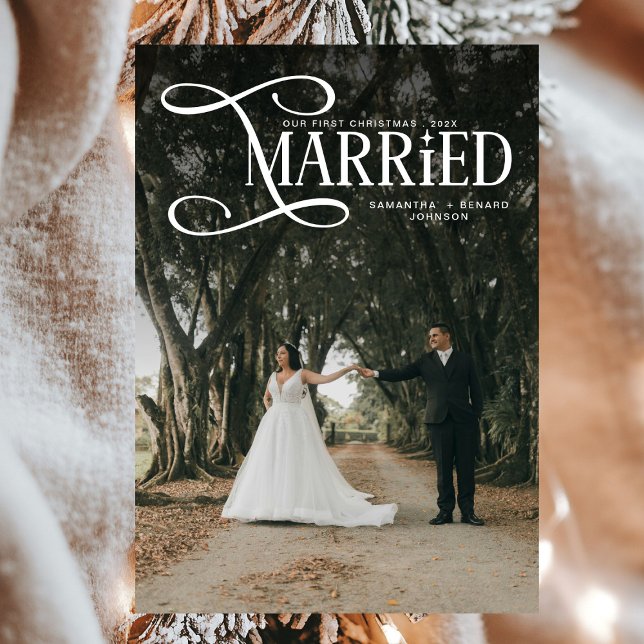 Cartão De Festividades Minimal First Christmas Married Couples 2 Photos (Criador carregado)