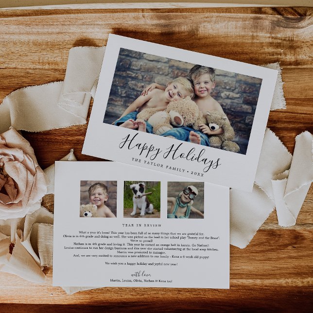 Cartão De Festividades Minimal Happy Holidays Year In Review Landscape (Criador carregado)