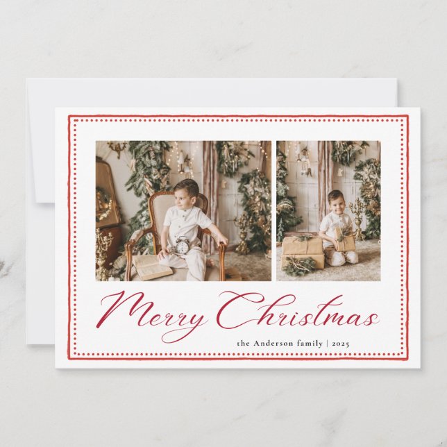Cartão De Festividades Minimal Minimalist Script Merry Christmas Photo (Frente)