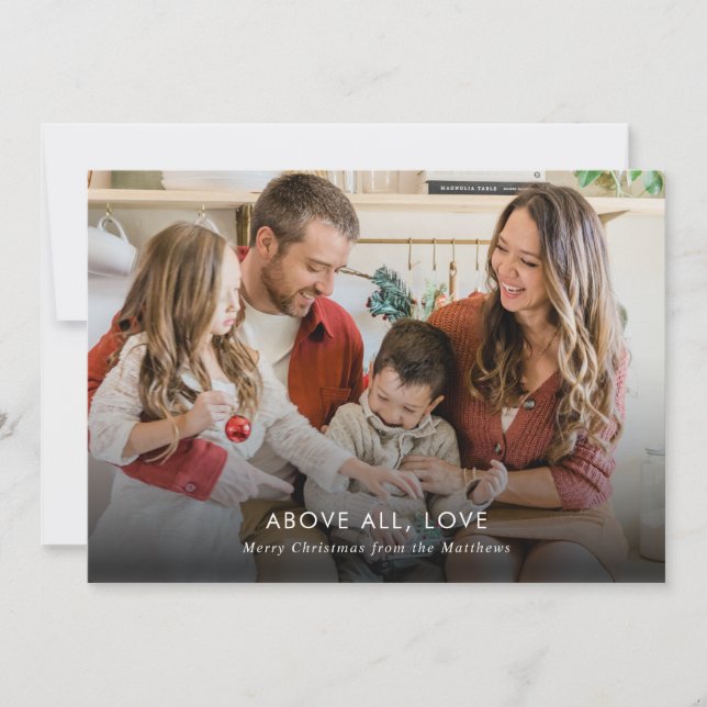 Cartão De Festividades Minimal Modern Above All Love Christmas Photo (Frente)