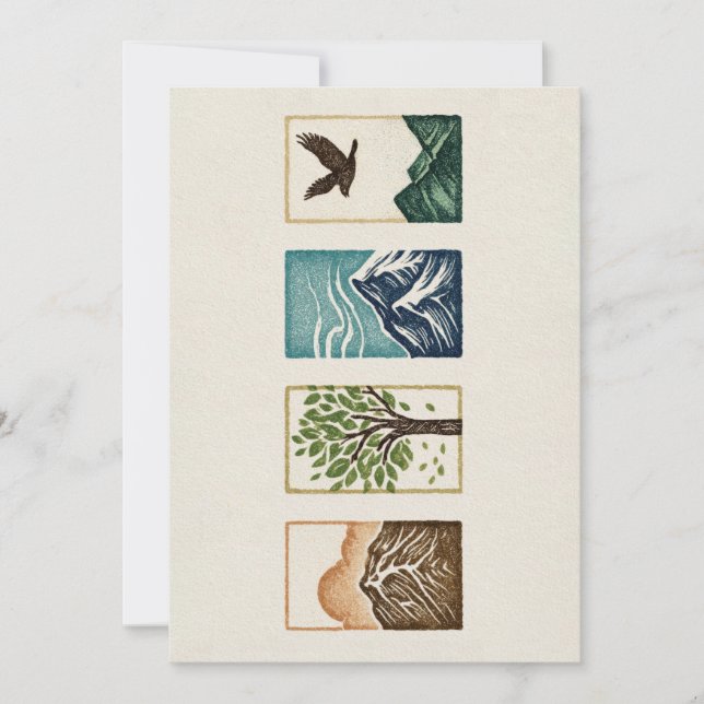 Cartão De Festividades Minimal Nature Set – Mountain & Tree Art (Frente)