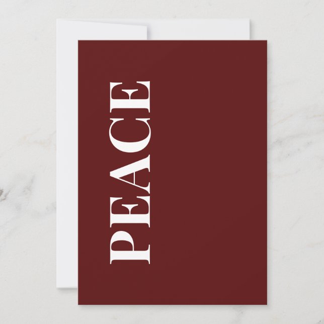 Cartão De Festividades Minimal PEACE | Deep Red Holiday Greeting Card (Frente)