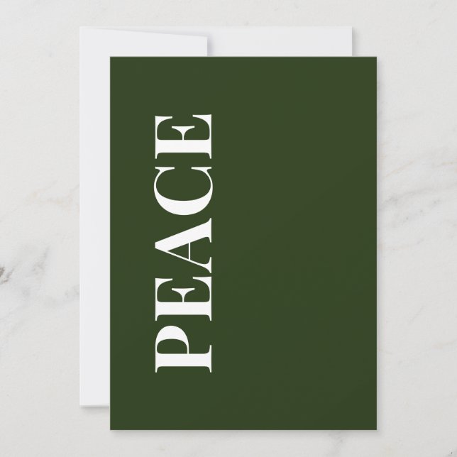 Cartão De Festividades Minimal PEACE | Forest Green Holiday Greeting Card (Frente)