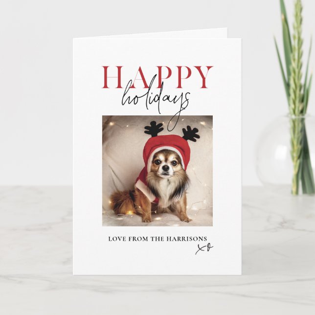 Cartão De Festividades Minimal Your Pet Dog Photo Your Message Christmas (Frente)
