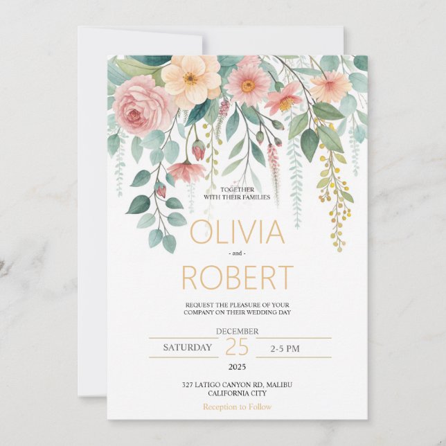 Cartão De Festividades Minimalism and flowers Wedding Invitation (Frente)
