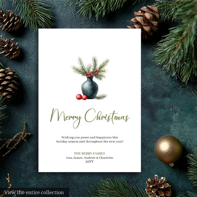 Cartão De Festividades Minimalist Bohemian Botanical Earthy Holiday Card (Minimalist Bohemian Botanical Earthy Holiday Card)