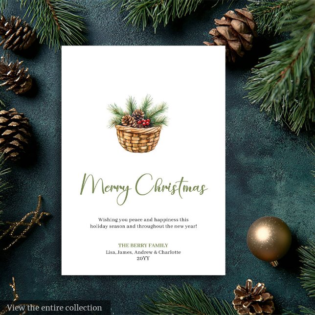 Cartão De Festividades Minimalist Boho Neutral Pine Wreath Holiday Card (Minimalist Boho Neutral Pine Wreath Holiday Card)