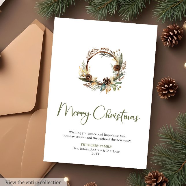 Cartão De Festividades Minimalist Botanical Custom Christmas Greeting  (Minimalist Botanical Custom Christmas Greeting Card

)