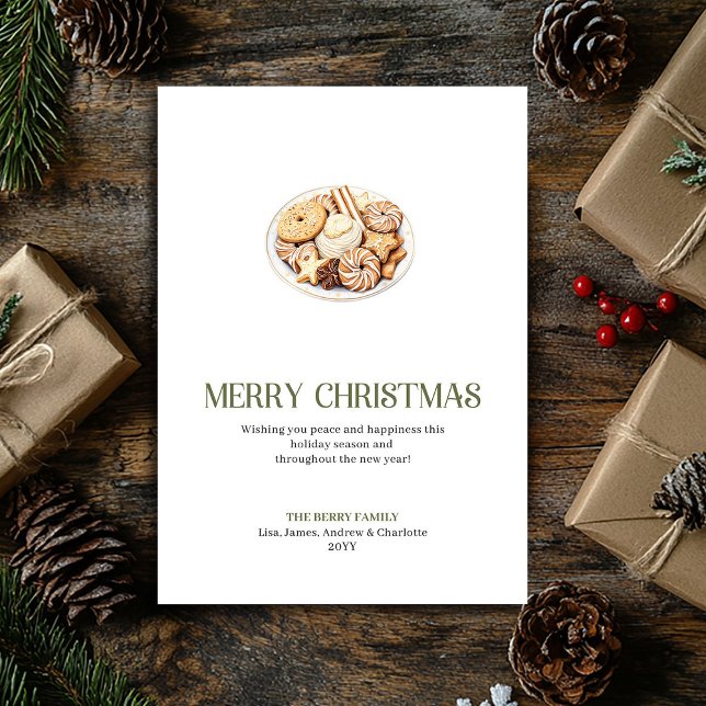 Cartão De Festividades Minimalist Christmas Cookies Card With Gold Accent (Minimalist Christmas Ornament Card With Gold Accents)