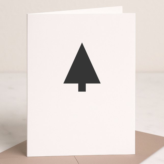 Cartão De Festividades Minimalist Christmas Tree | Black and White Simple (Personalize your folded Christmas card for minimal Scandi-inspired charm)