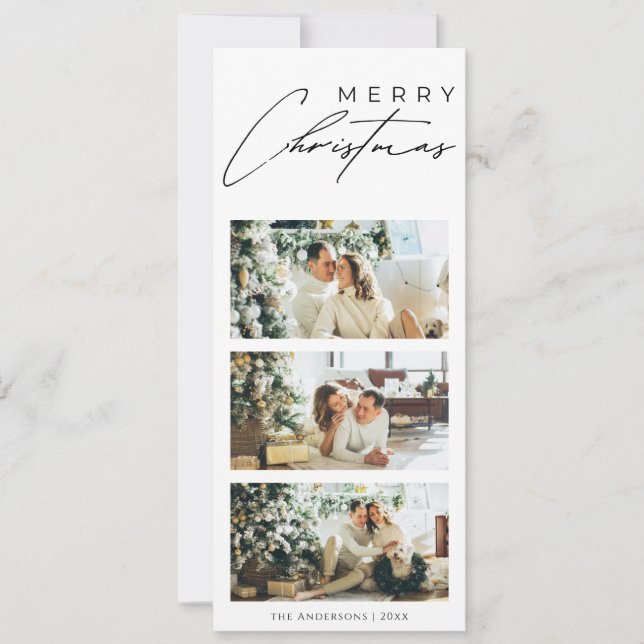 Cartão De Festividades Minimalist Elegant 3 Photo Collage Merry Christmas (Frente)