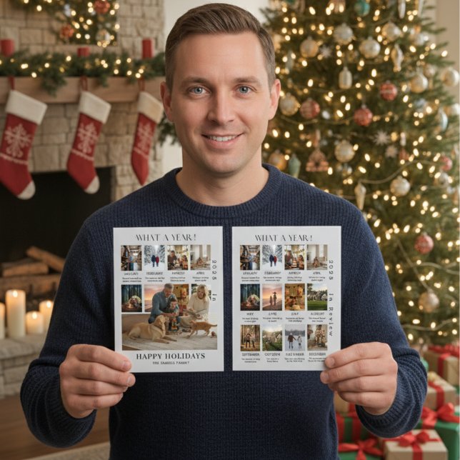 Cartão De Festividades Minimalist Family Photo Year In Review Christmas (Criador carregado)