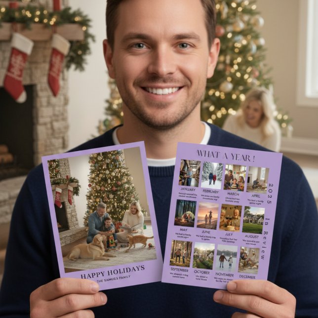 Cartão De Festividades Minimalist Family Photo Year In Review Christmas (Criador carregado)