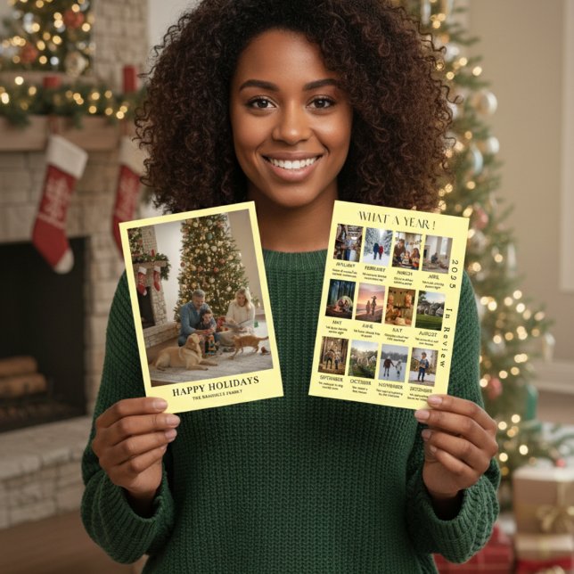 Cartão De Festividades Minimalist Family Photo Year In Review Christmas (Criador carregado)