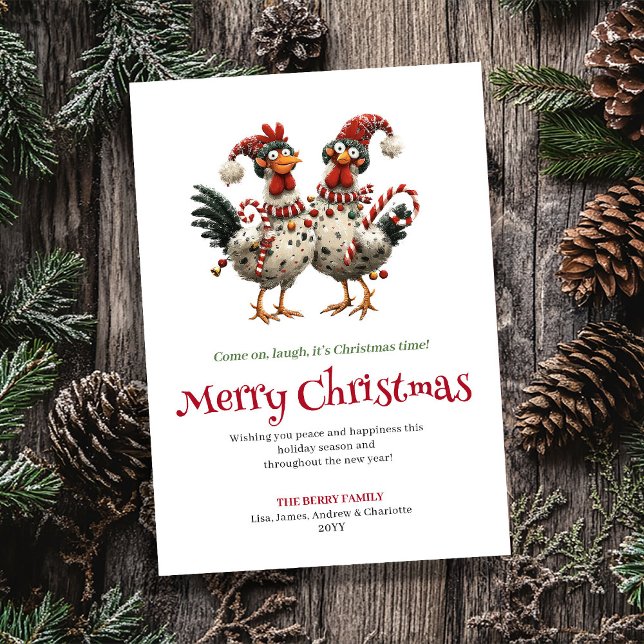 Cartão De Festividades Minimalist funny chickens Christmas greeting card (Minimalist funny chickens Christmas greeting card

)