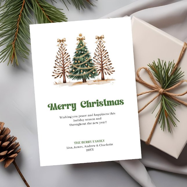 Cartão De Festividades Minimalist Gold Green Leopard Christmas Tree Card (Minimalist Gold Green Leopard Christmas Tree Greeting)