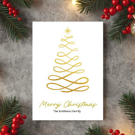 Cartão De Festividades Minimalist Gold Line Christmas Tree Card