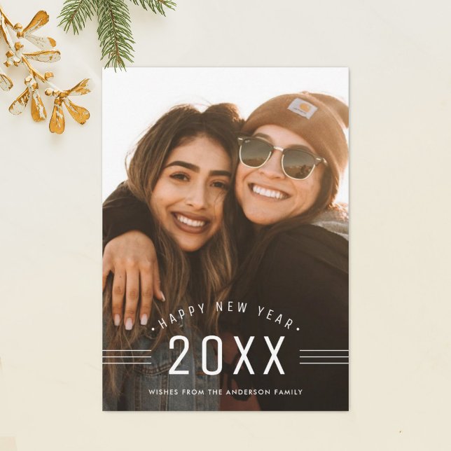 Cartão De Festividades Minimalist Happy New Year Photo Card (Criador carregado)