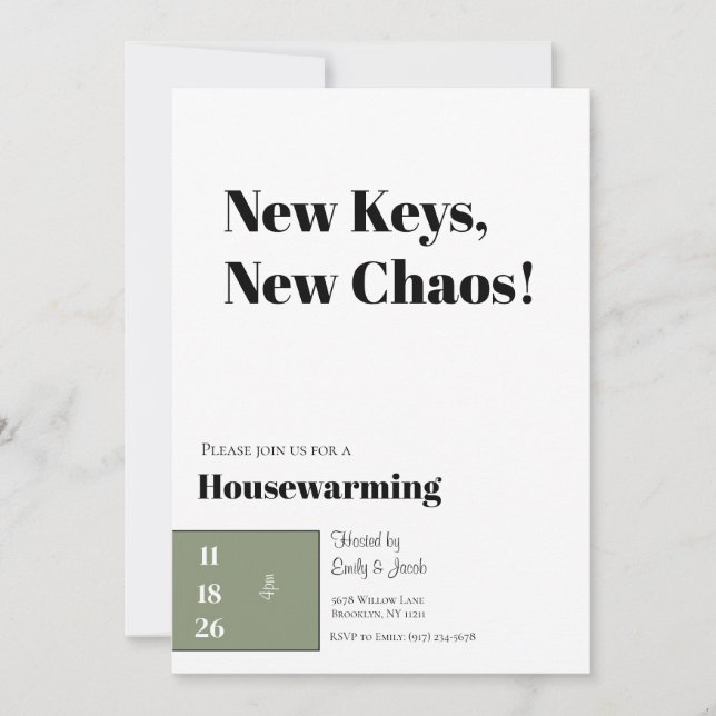 Cartão De Festividades Minimalist Housewarming Invitation Olive Green (Frente)