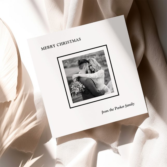 Cartão De Festividades Minimalist Modern Black and White Photo Christmas (Criador carregado)