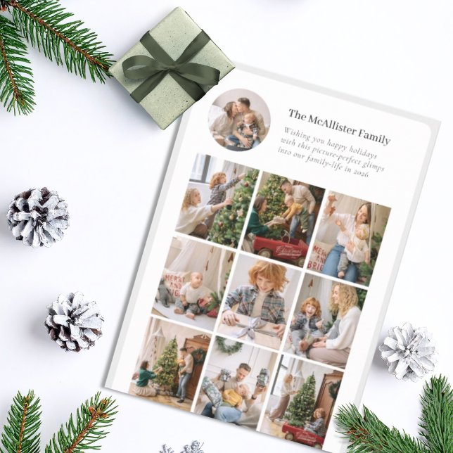 Cartão De Festividades Minimalist Multi-Photo Holiday Card Nine Grid (Picture-perfect minimalist photo card for sharing your "top nine of the year" with friends + family)