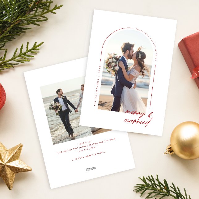 Cartão De Festividades Minimalist Newlywed Beach Couple Photo Christmas (Criador carregado)