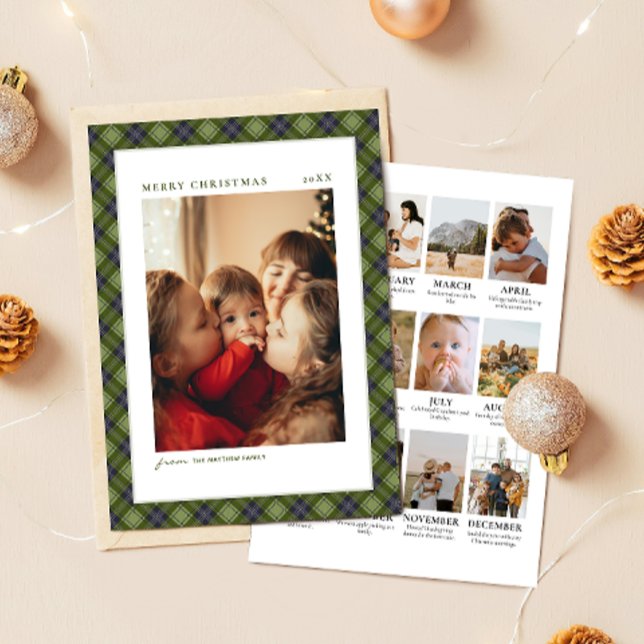 Cartão De Festividades Minimalist Plaid Christmas Year Review Photo (Criador carregado)