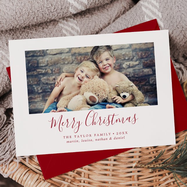 Cartão De Festividades Minimalist Red Merry Christmas Landscape Photo (Criador carregado)