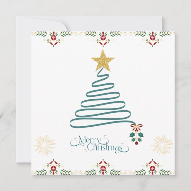 Cartão De Festividades Minimalist Ribbon Tree Christmas Card  (Frente)