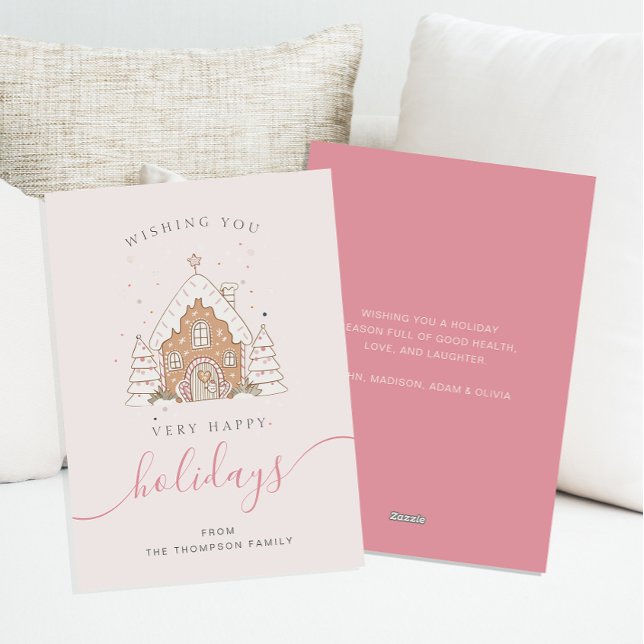 Cartão De Festividades Minimalist Script Pink House Christmas Flat  (Criador carregado)