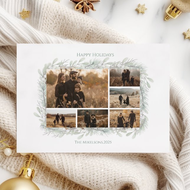 Cartão De Festividades Minimalist Silver Pine Photo Christmas (Criador carregado)