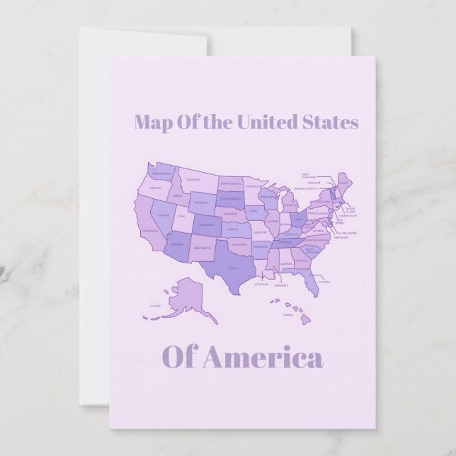 Cartão De Festividades Minimalist United States Map Pink Purple Art (Frente)
